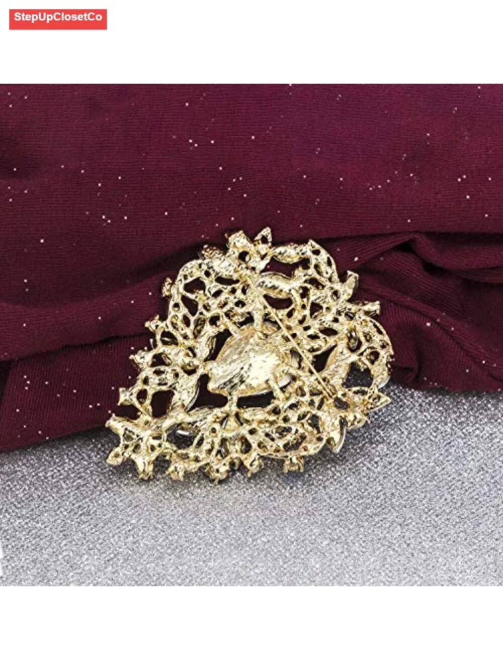 Vintage Crystal Leaf Rhinestone Brooch Pin for Women Large Golden Brooch